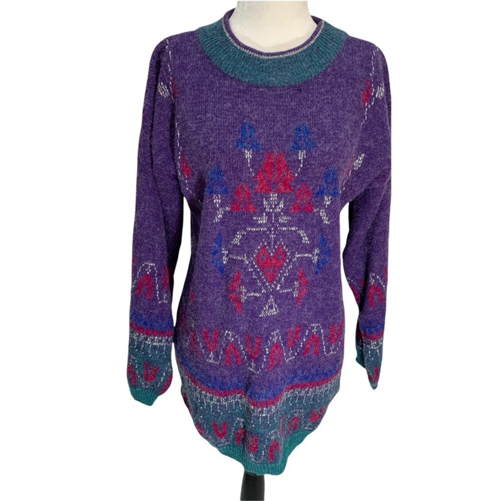 Vintage Y2K Chunky Sweater by Weekend Edition Purple Aztec Inspired Print